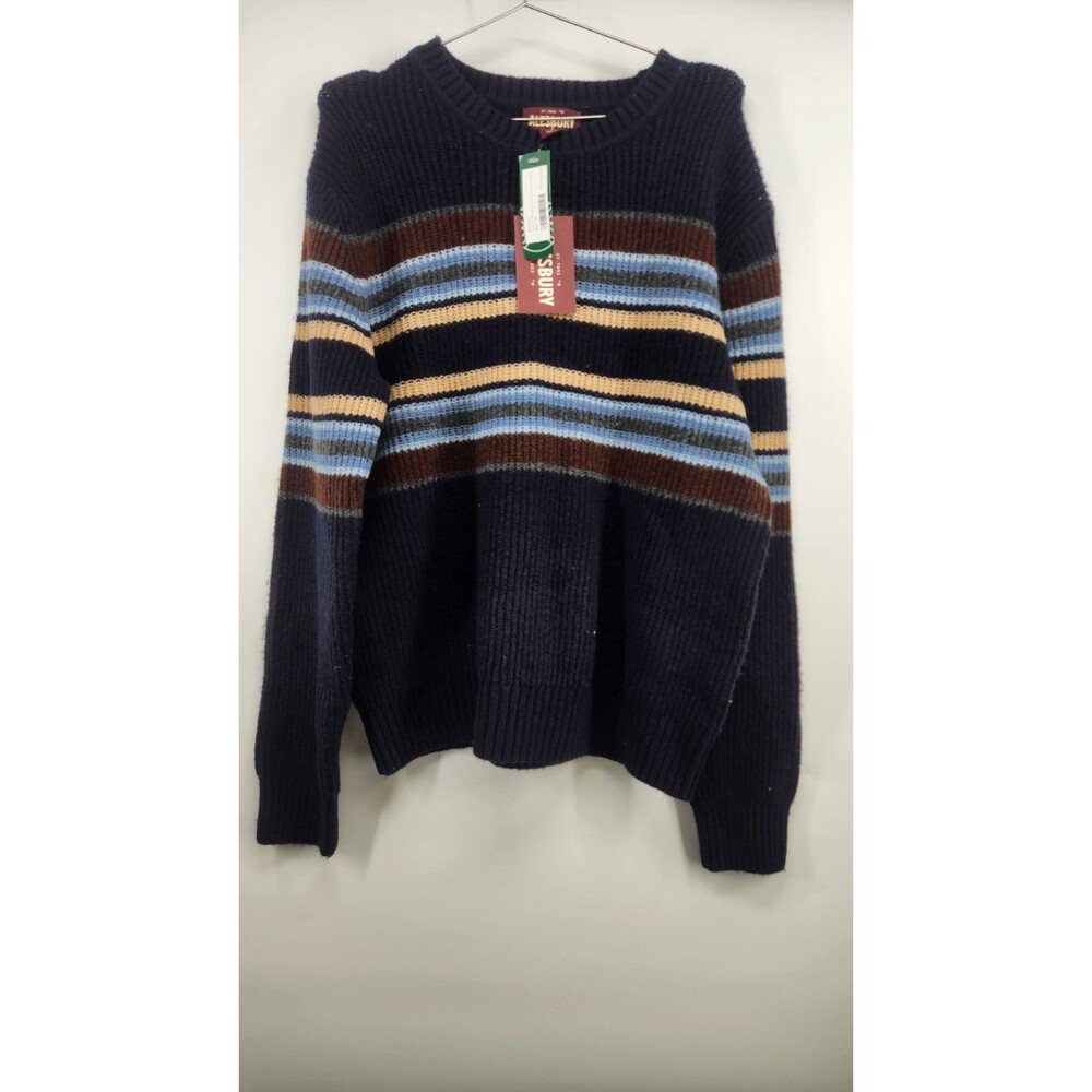 Alesbury Men's Medium Blue Striped Mossy Stitch Crewneck Sweater NWT‎